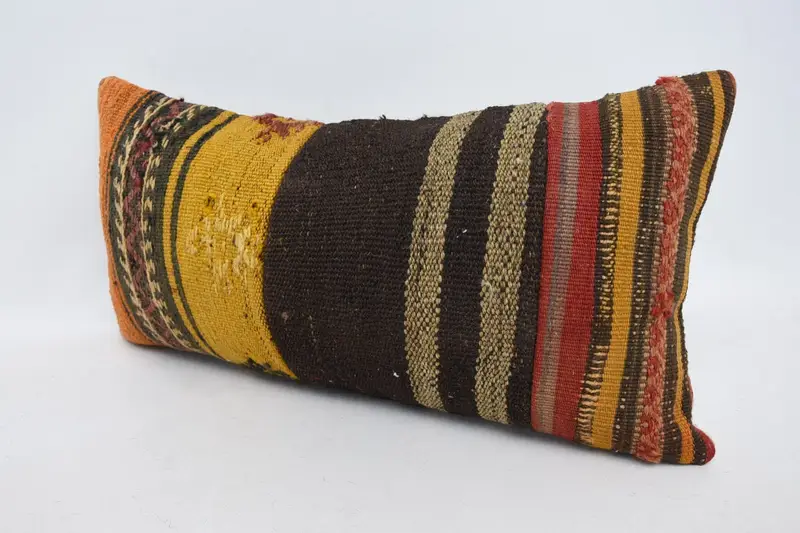 Kilim Cushion Sham, 12x24 Brown Cushion, Seat Cushion Cover, Couch Pillow Case, Vintage Pillow, Turkish Pillow, Aztec Pillow Cover, Cushion Case - 4