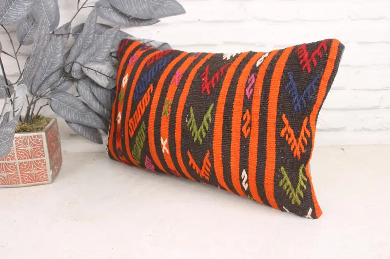 Outdoor Patio Pillow, 12x20 Orange Pillow Sham, Vintage Kilim Pillow, Boho Pillow, Pillow Sham, Muted Pillow Sham, Turkish Kilim Pillow - 4