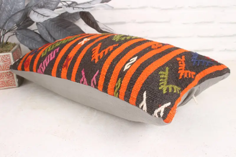 Outdoor Patio Pillow, 12x20 Orange Pillow Sham, Vintage Kilim Pillow, Boho Pillow, Pillow Sham, Muted Pillow Sham, Turkish Kilim Pillow - 6