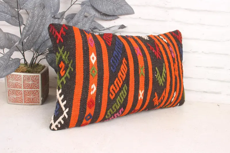 Outdoor Patio Pillow, 12x20 Orange Pillow Sham, Vintage Kilim Pillow, Boho Pillow, Pillow Sham, Muted Pillow Sham, Turkish Kilim Pillow - 3