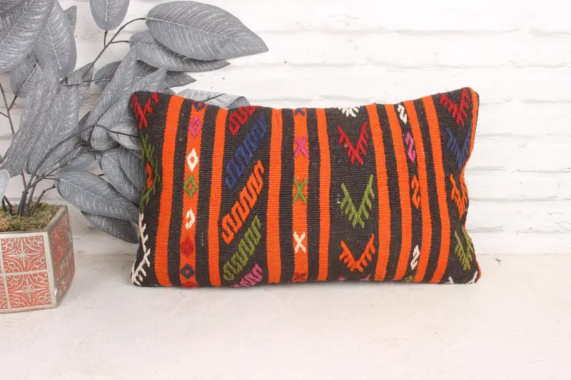 Outdoor Patio Pillow, 12x20 Orange Pillow Sham, Vintage Kilim Pillow, Boho Pillow, Pillow Sham, Muted Pillow Sham, Turkish Kilim Pillow - 1