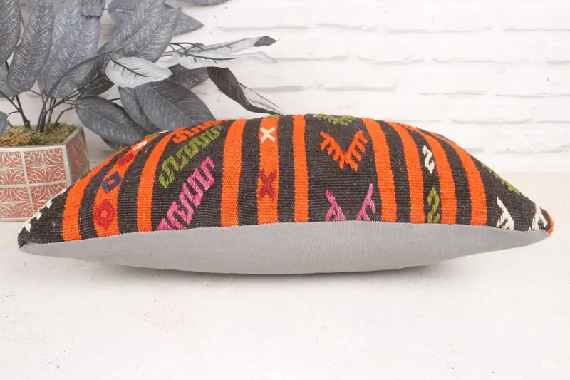 Outdoor Patio Pillow, 12x20 Orange Pillow Sham, Vintage Kilim Pillow, Boho Pillow, Pillow Sham, Muted Pillow Sham, Turkish Kilim Pillow - 5
