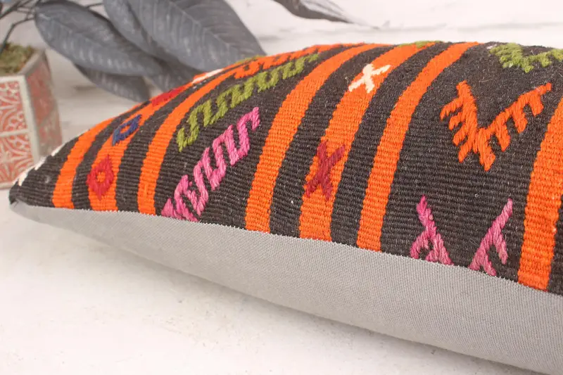 Outdoor Patio Pillow, 12x20 Orange Pillow Sham, Vintage Kilim Pillow, Boho Pillow, Pillow Sham, Muted Pillow Sham, Turkish Kilim Pillow - 7