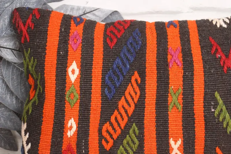 Outdoor Patio Pillow, 12x20 Orange Pillow Sham, Vintage Kilim Pillow, Boho Pillow, Pillow Sham, Muted Pillow Sham, Turkish Kilim Pillow - 2