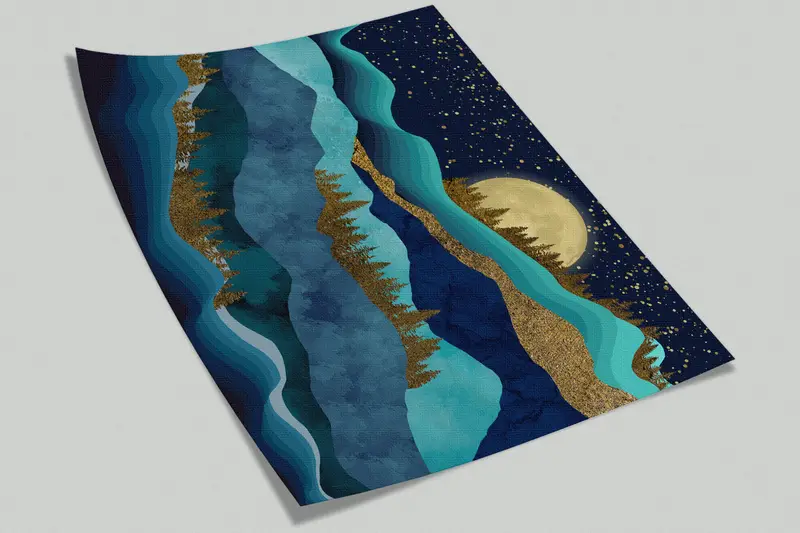 金の森の風景、金の壁紙、自然の景色の壁の絵、満月の風景の壁の絵、空の壁画、山の壁紙、 - 3