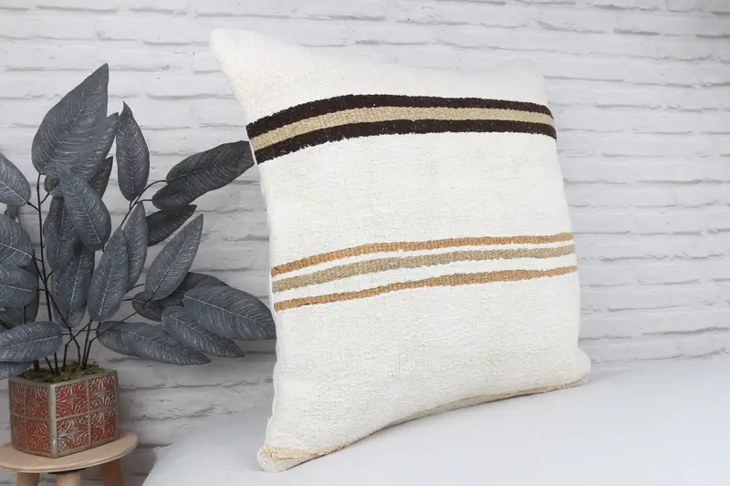 Aztec Pillow Sham, Throw Kilim Pillow, 24x24 White Pillow, Cushion Case, Vintage Pillow, Home Decor Pillow, Shabby Chic Pillow Sham - 3