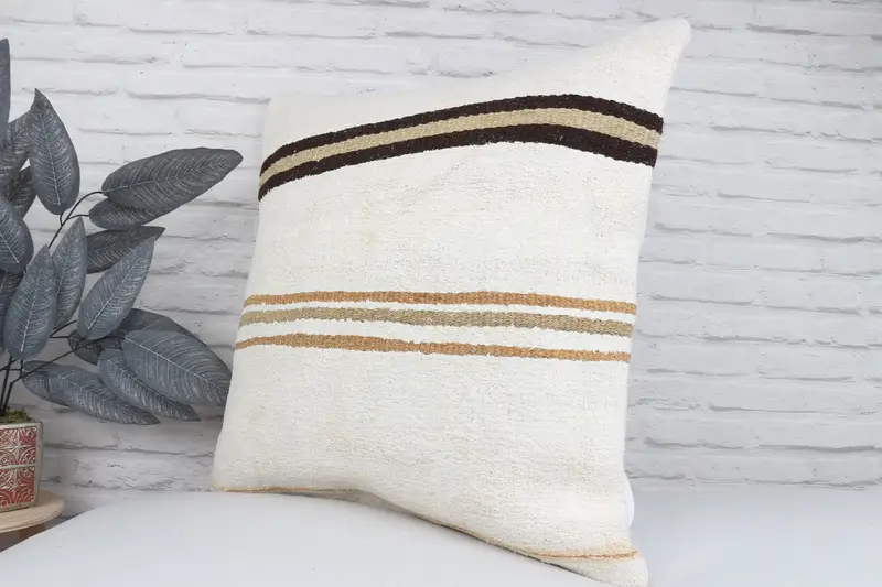 Aztec Pillow Sham, Throw Kilim Pillow, 24x24 White Pillow, Cushion Case, Vintage Pillow, Home Decor Pillow, Shabby Chic Pillow Sham - 4