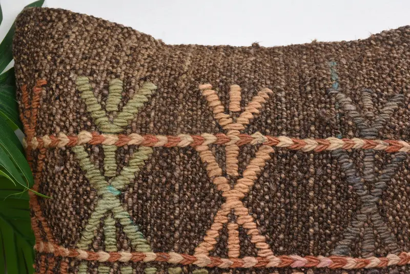Turkish Kilim Pillow, 12x12 Brown Cushion, Boho Pillow Sham Cover, Crochet Pattern Pillow Cover, Kilim Pillow Cover, Pillow - 2
