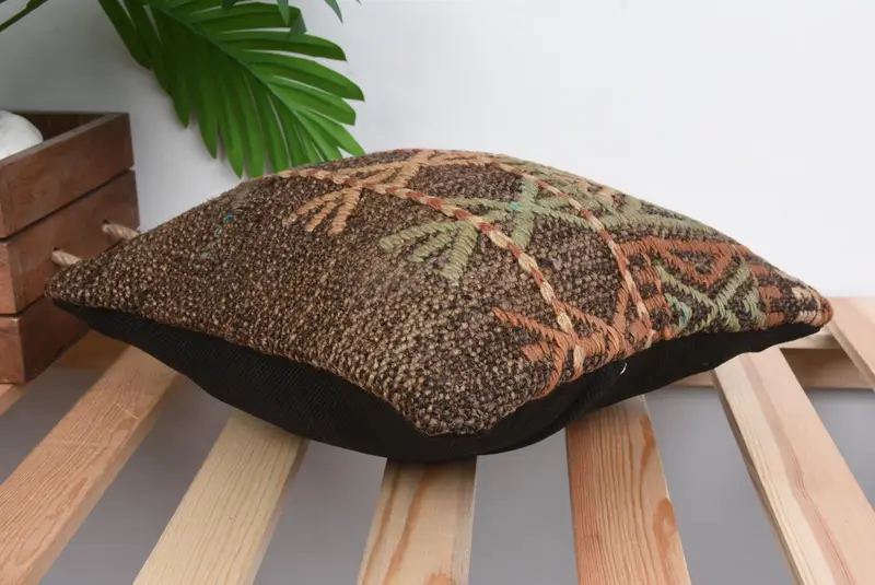 Turkish Kilim Pillow, 12x12 Brown Cushion, Boho Pillow Sham Cover, Crochet Pattern Pillow Cover, Kilim Pillow Cover, Pillow - 6