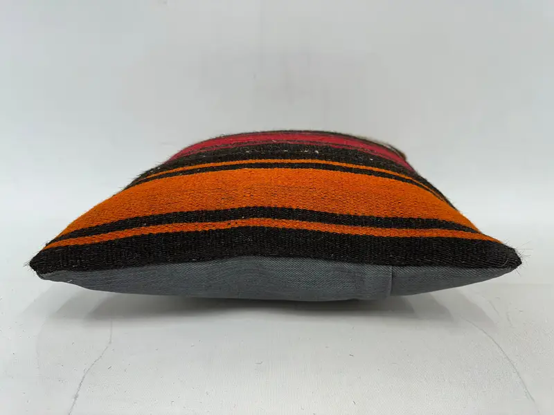 Ethnical Kilim Rug Pillow, 14x14 Orange Cushion Case, Pillow Sham, Kilim Pillow Cover, Outdoor Patio Cushion Cover, Turkish Pillow - 5