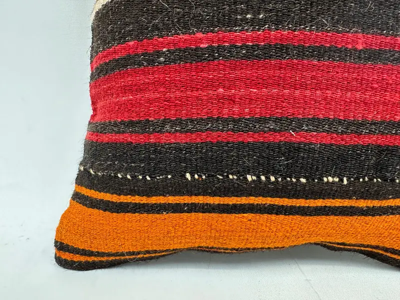 Ethnical Kilim Rug Pillow, 14x14 Orange Cushion Case, Pillow Sham, Kilim Pillow Cover, Outdoor Patio Cushion Cover, Turkish Pillow - 2