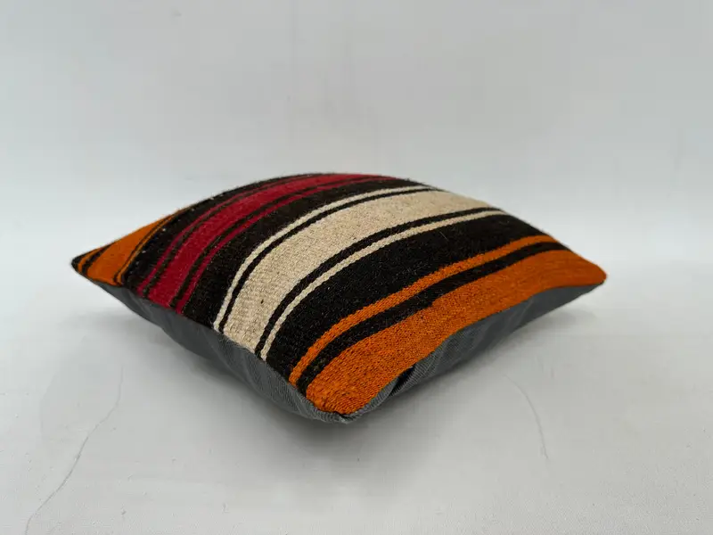 Ethnical Kilim Rug Pillow, 14x14 Orange Cushion Case, Pillow Sham, Kilim Pillow Cover, Outdoor Patio Cushion Cover, Turkish Pillow - 6
