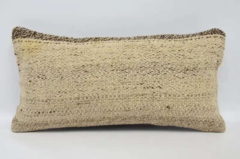 Pillow Cover, Vintage Kilim Throw Pillow, Turkish Bench Pillow Cover, Boho Pillow Sham Cover, Antique Pillows, 8x16 Beige Pillow Sham - 1