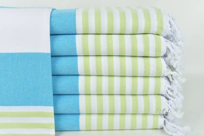 Custom Turkish Towel Turquoise-Green Striped, 40x71 Inches