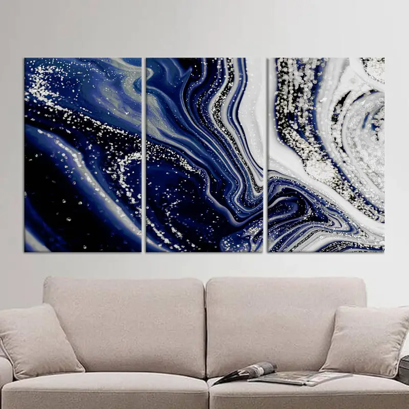 Modern Marble Navy Blue Shimmery Canvas Print - Luxury Decor