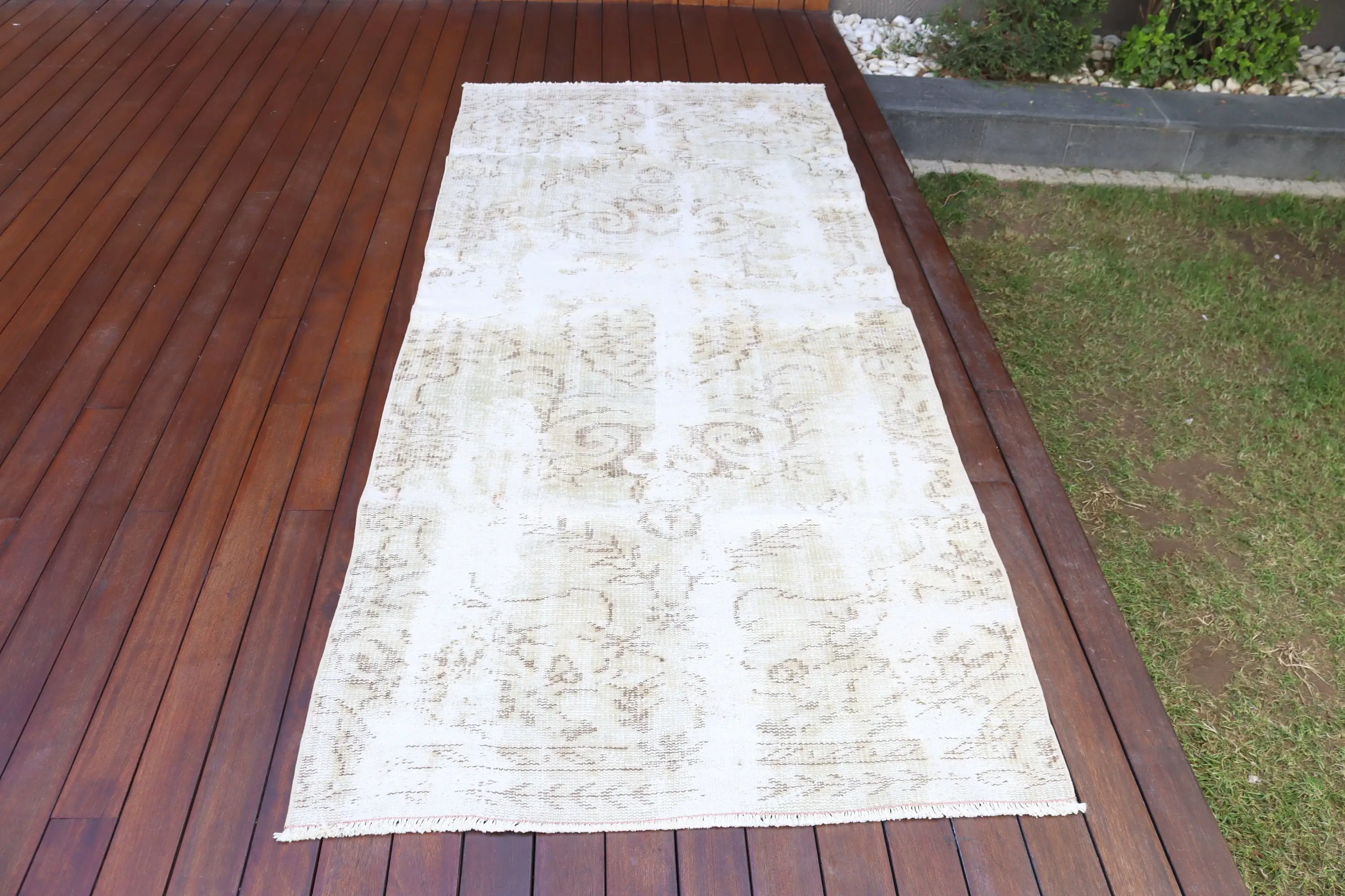 Türk Halısı, 3.5x8.28 ft Alan Vintage Halı, Beyaz Kahverengi Patchwork Halı - 1
