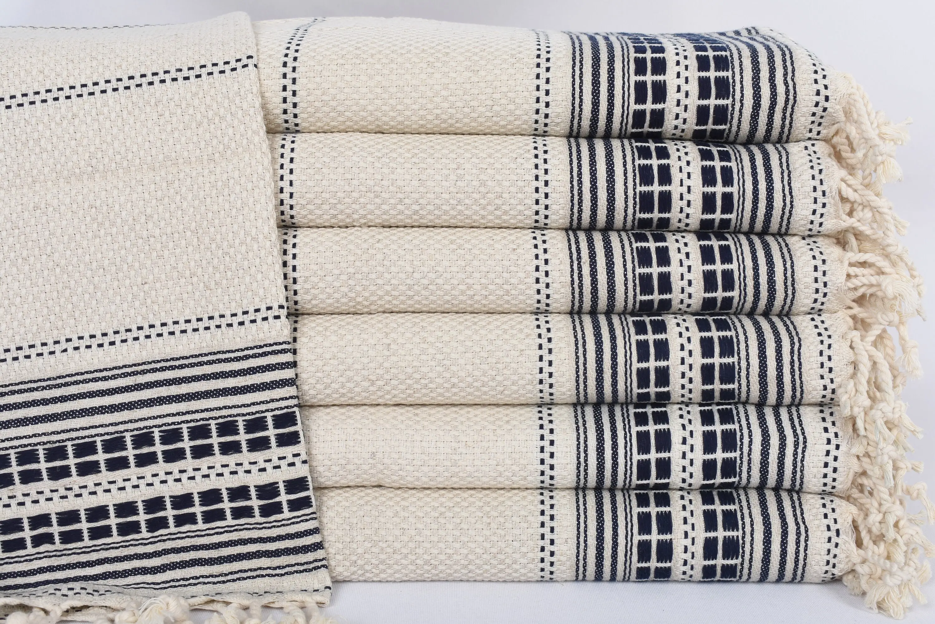Turkish Hand Towel Navy Striped Dish Towel Cotton, 40x20 Inches - 1