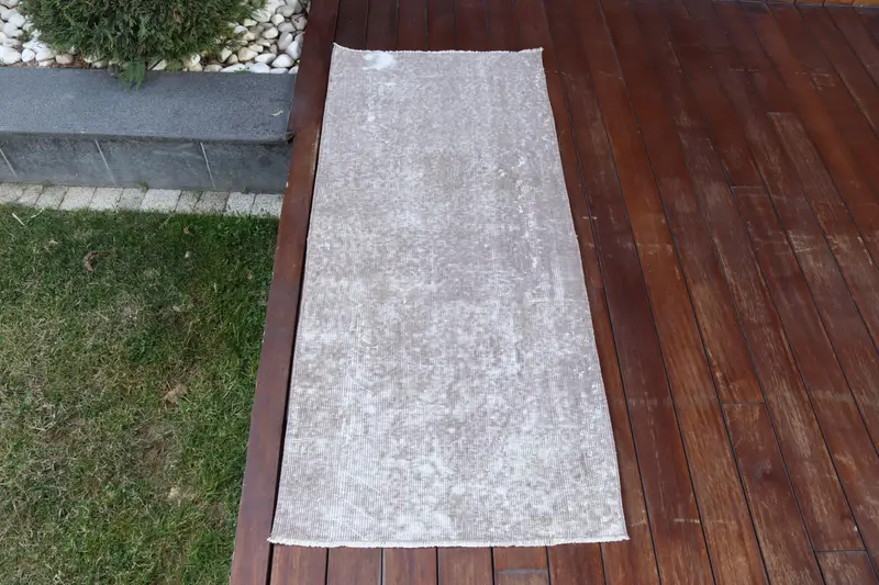 Alfombra hecha a mano de 2x4,7 pies, elegante patrón de cuadros grises