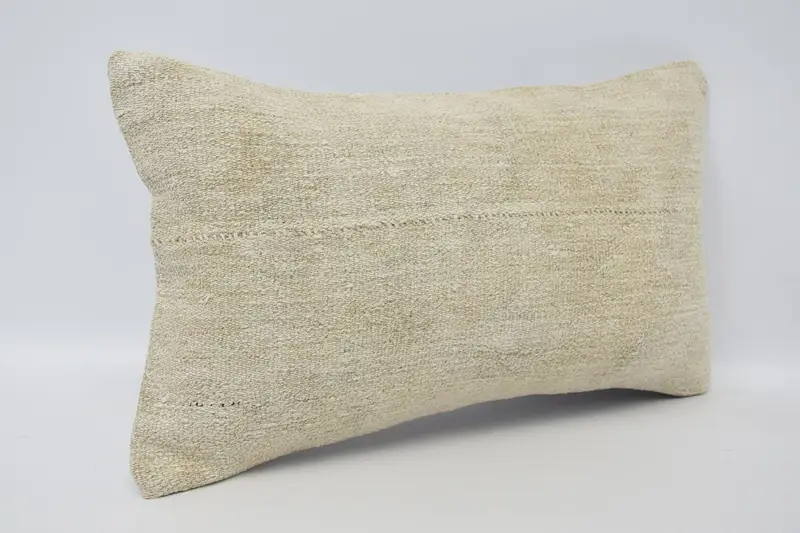Ethnical Kilim Rug Pillow, Cotton Cushion Cover, Turkish Kilim Pillow, 12x20 Beige Pillow Cover, Cushion Case, Interior Designer Pillow - 3