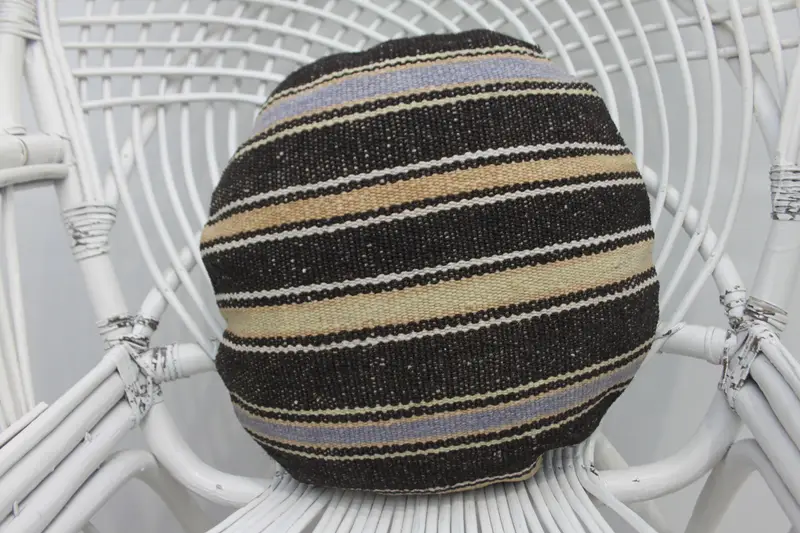 Embroidered Vintage Throw Pillow, Pink Striped Cushion with Zipper Closure