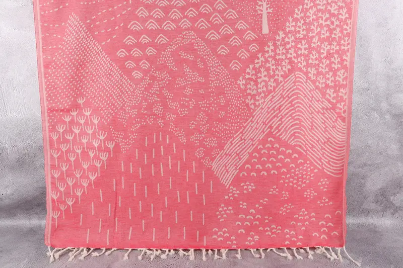 Turkish Bath Towel Red Beige Patterned, 40x71 Inches