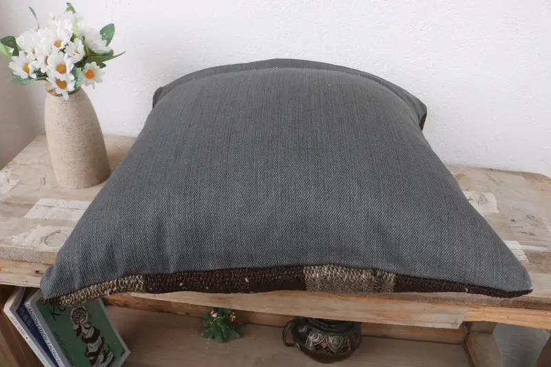 16x16 Brown Cushion Case, One Of A Kind Pillow Case, Pillow for Sofa, Bright Cushion Cover, Pillow Sham, Vintage Pillow, Kilim Cushion Sham - 7