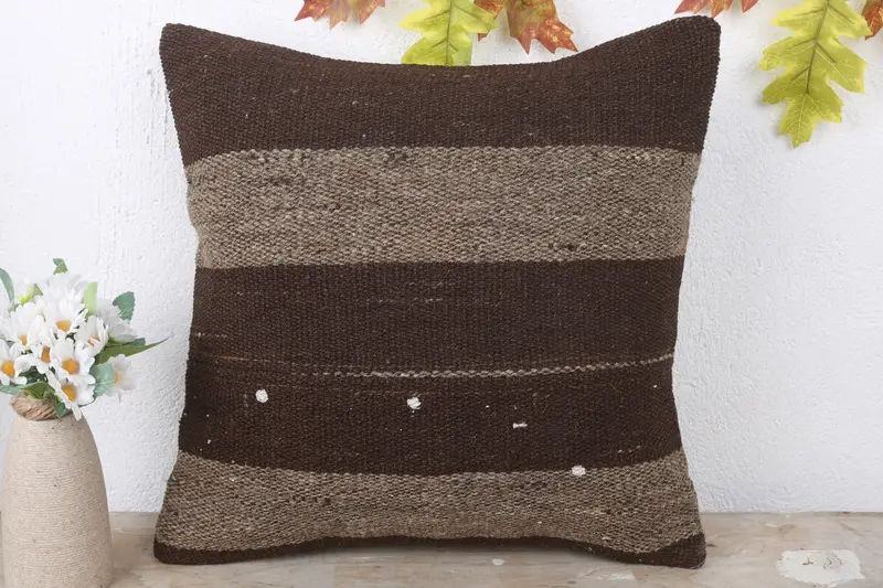 16x16 Brown Cushion Case, One Of A Kind Pillow Case, Pillow for Sofa, Bright Cushion Cover, Pillow Sham, Vintage Pillow, Kilim Cushion Sham - 2