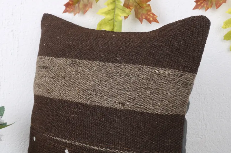 16x16 Brown Cushion Case, One Of A Kind Pillow Case, Pillow for Sofa, Bright Cushion Cover, Pillow Sham, Vintage Pillow, Kilim Cushion Sham - 5