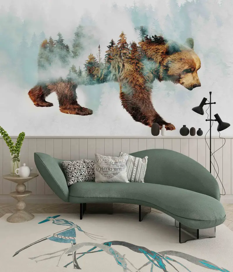 Printable Wall Art, Bear Walking in Snow Wall Decals, Animal Wall Painting, Trendy Wall Painting, Abstract Forest Paper Art, Gift For Her, - 3