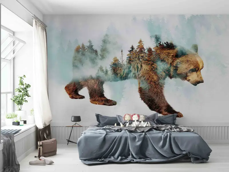 Printable Wall Art, Bear Walking in Snow Wall Decals, Animal Wall Painting, Trendy Wall Painting, Abstract Forest Paper Art, Gift For Her, - 6