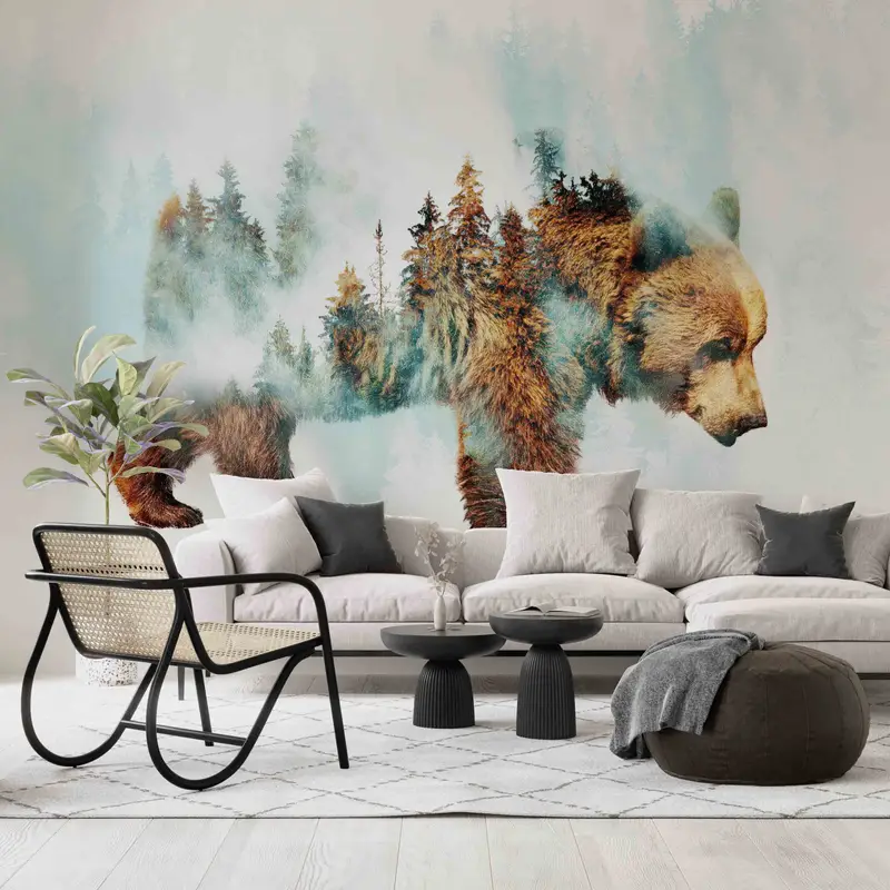 Printable Wall Art, Bear Walking in Snow Wall Decals, Animal Wall Painting, Trendy Wall Painting, Abstract Forest Paper Art, Gift For Her, - 4