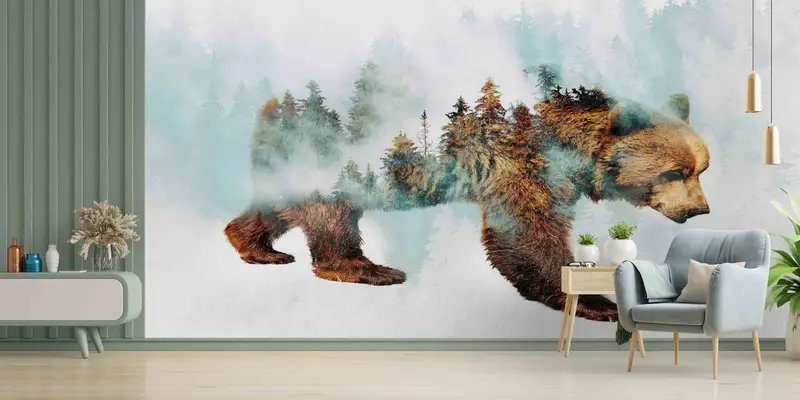 Printable Wall Art, Bear Walking in Snow Wall Decals, Animal Wall Painting, Trendy Wall Painting, Abstract Forest Paper Art, Gift For Her, - 2