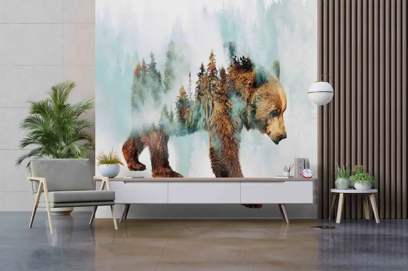 Printable Wall Art, Bear Walking in Snow Wall Decals, Animal Wall Painting, Trendy Wall Painting, Abstract Forest Paper Art, Gift For Her, - 7