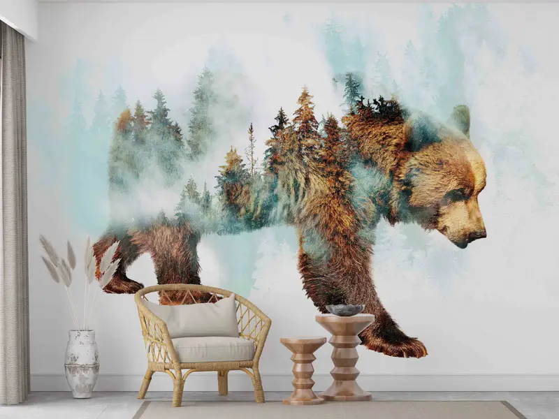 Printable Wall Art, Bear Walking in Snow Wall Decals, Animal Wall Painting, Trendy Wall Painting, Abstract Forest Paper Art, Gift For Her, - 8