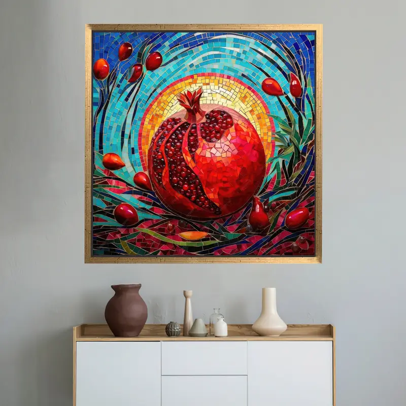 キッチン装飾用のエレガントな抽象的なブルー&レッドプリントキャンバス