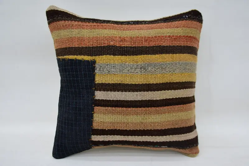 Pillow, 12x12 Beige Cushion, Turkish Corner Pillow Cover, Kilim Cushion Sham, Turkish Kilim Pillow, Vintage Pillow, Toss Cushion Cover - 1