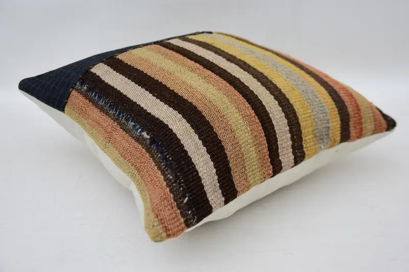 Pillow, 12x12 Beige Cushion, Turkish Corner Pillow Cover, Kilim Cushion Sham, Turkish Kilim Pillow, Vintage Pillow, Toss Cushion Cover - 6
