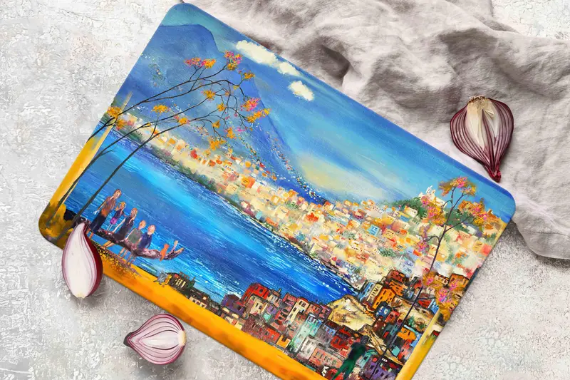 Kaymaz Ayaklı Seascape Temperli Cam Kesme Tahtası