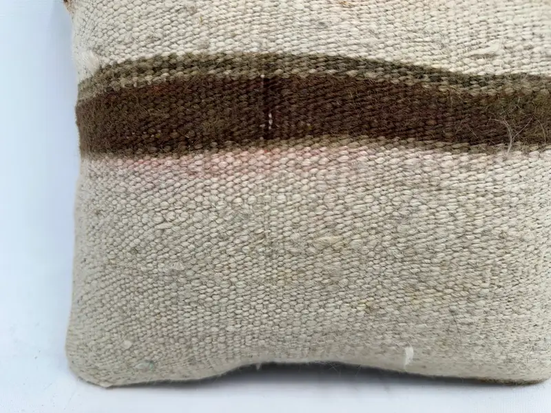 Beige & Brown Striped Embroidered Pillow, 12x12 Inches Decorative Pillow - 2