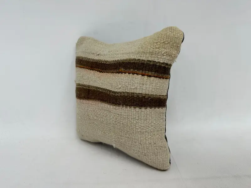 Beige & Brown Striped Embroidered Pillow, 12x12 Inches Decorative Pillow - 4