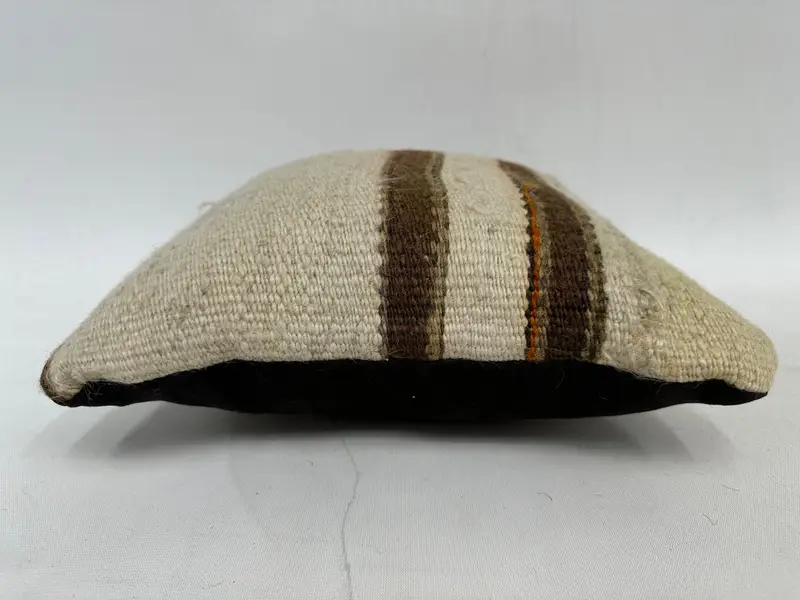 Beige & Brown Striped Embroidered Pillow, 12x12 Inches Decorative Pillow - 5