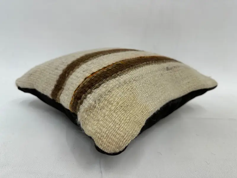 Beige & Brown Striped Embroidered Pillow, 12x12 Inches Decorative Pillow - 6