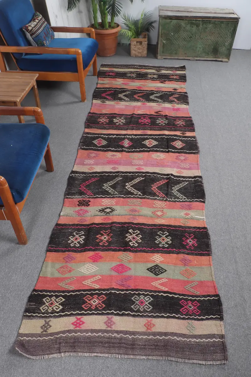 Brown, Orange Patchwork Rug 3x10,6 ft