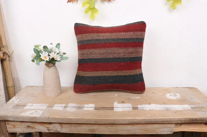 Pillow Sham, Custom Pillow Cover, Turkish Pillow, Accent Cushion, Turkish Kilim Pillow, Toss Pillow Case, 12x12 Red Cushion, Kilim Cushion Sham - 1