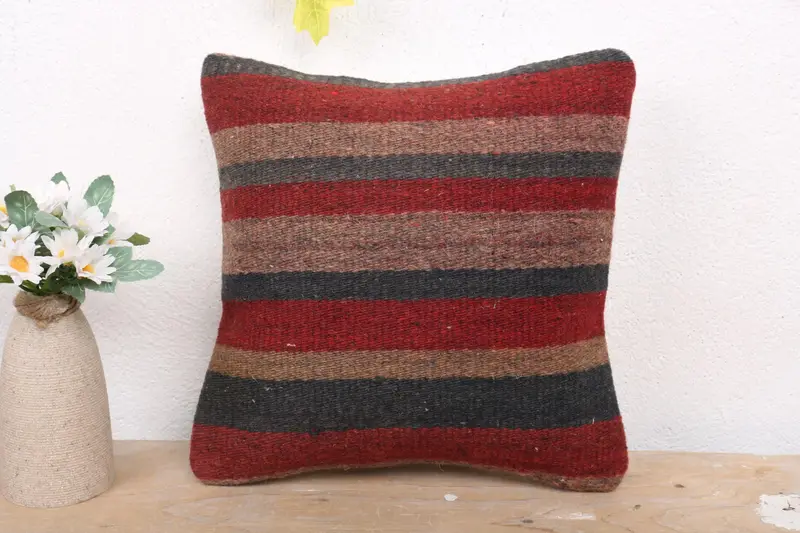Pillow Sham, Custom Pillow Cover, Turkish Pillow, Accent Cushion, Turkish Kilim Pillow, Toss Pillow Case, 12x12 Red Cushion, Kilim Cushion Sham - 2
