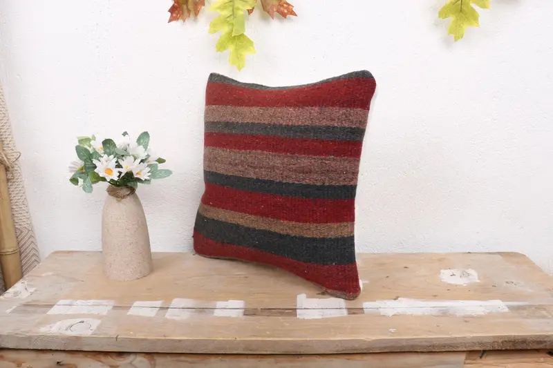 Pillow Sham, Custom Pillow Cover, Turkish Pillow, Accent Cushion, Turkish Kilim Pillow, Toss Pillow Case, 12x12 Red Cushion, Kilim Cushion Sham - 4