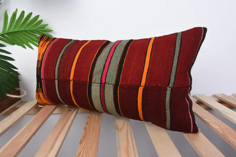 Cozy Throw Pillow, Pillow for Sofa, Kilim Cushion Sham, Cushion Cover, 12x24 Red Cushion Case, Boho Pillow, Traditional Cushion Case, Bed Cushion - 4