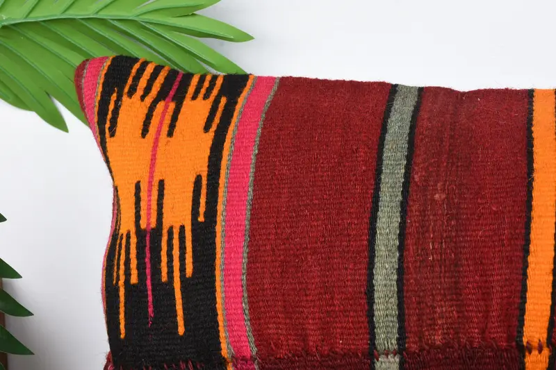 Cozy Throw Pillow, Pillow for Sofa, Kilim Cushion Sham, Cushion Cover, 12x24 Red Cushion Case, Boho Pillow, Traditional Cushion Case, Bed Cushion - 2