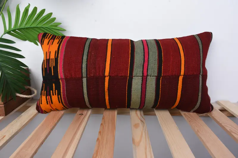 Cozy Throw Pillow, Pillow for Sofa, Kilim Cushion Sham, Cushion Cover, 12x24 Red Cushion Case, Boho Pillow, Traditional Cushion Case, Bed Cushion - 1