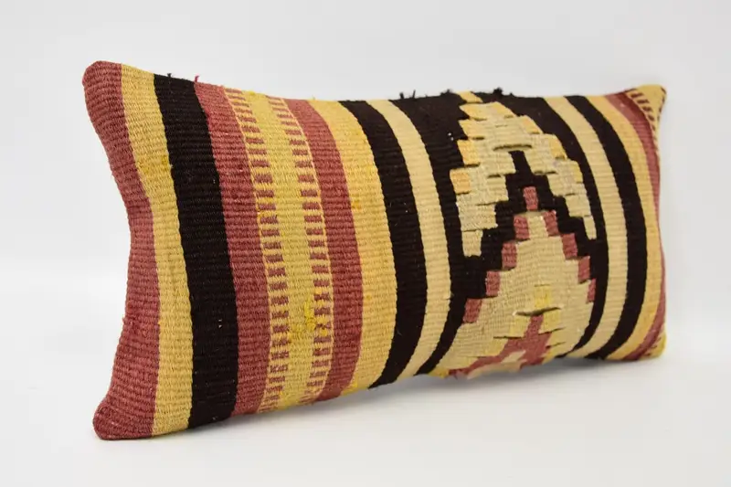 Ethnical Kilim Rug Pillow, 8x16 Red Pillow Sham, Vintage Kilim Throw Pillow, Pillow Cover, Boho Pillow Sham Cover - 3